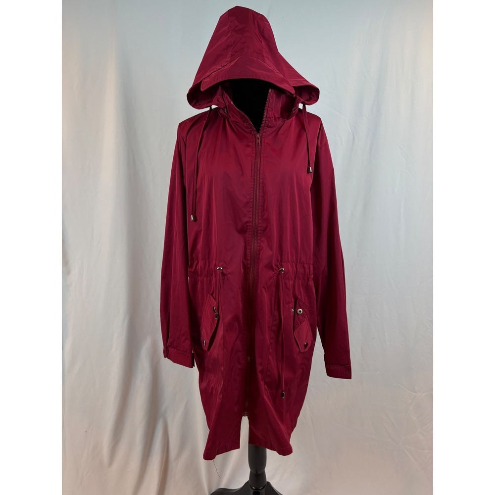Fisoul Burgundy Lightweight Hooded Windbreaker Parka Jacket XL